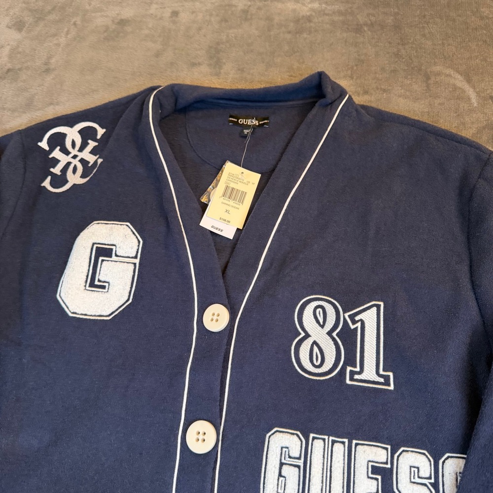 Guess Varsity Patchwork Button Down French Terry … - image 2